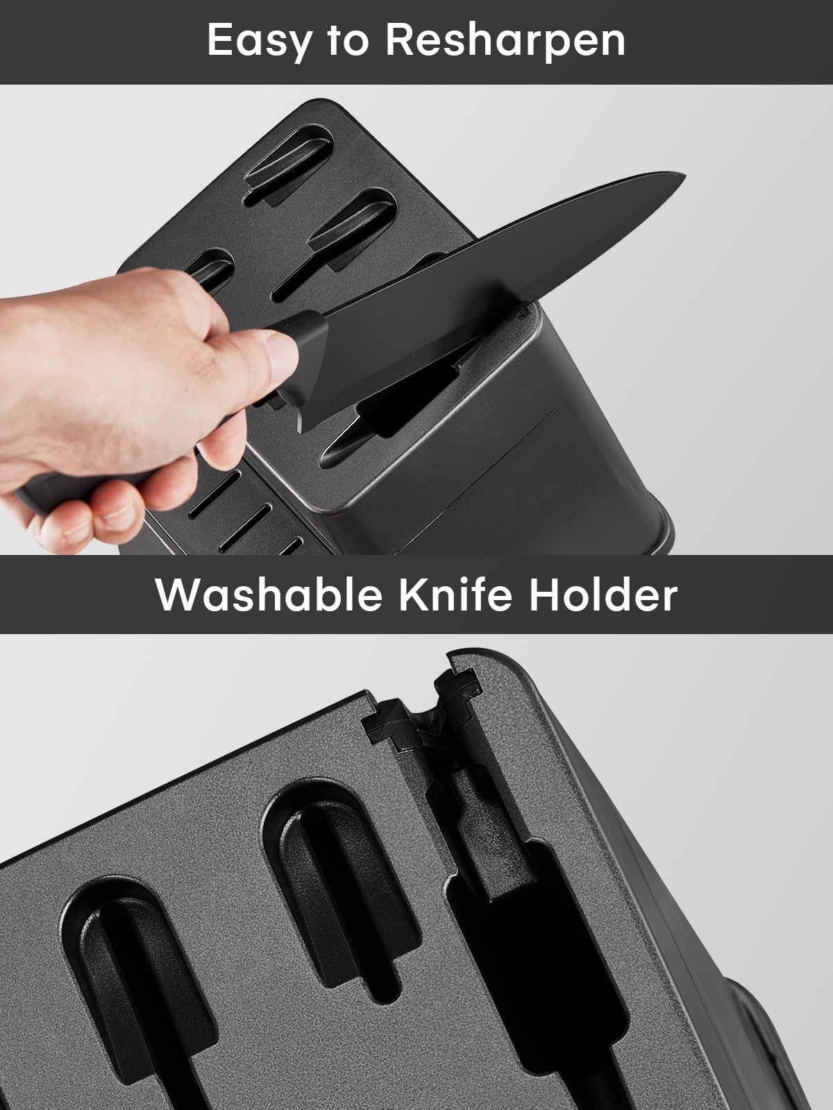 FOHERE Knife Set, 13 Pieces Self Sharpening Stainless Steel Kitchen Knife Set, Matte Gray