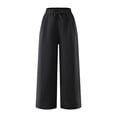 thumbnail image 6 of CPNG Girls Linen Sweatpants Straight Wide Leg Solid Color Drawstring Sweat Pants Elastic High Waist Baggy Casual Beach Vacation Trousers(Black,9-10 Years), 6 of 8