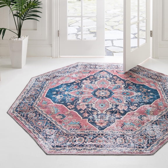 Unique Loom Yara Collection Area Rug - Aramis (5' Octagon Navy Blue/Beige)