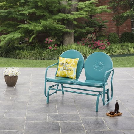 Retro Metal Double Glider - Mainstays Retro Outdoor Glider Bench Buy w/ Cushion and Pillows and Save