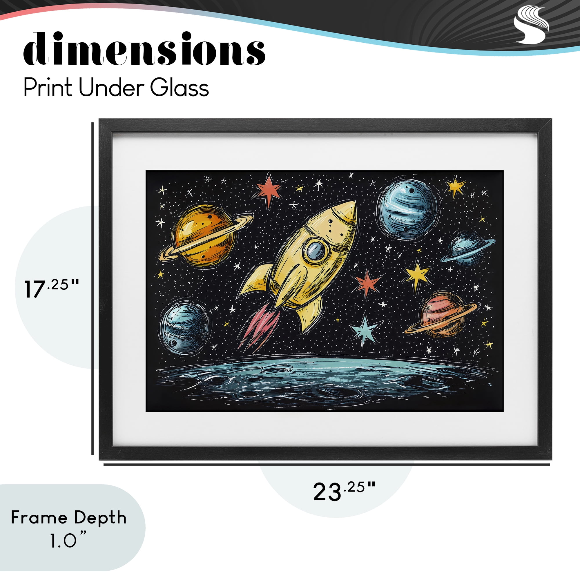 Stupell Industries Whimsical Rocket & Planets Black Framed Print Under Glass, design by Creative Studio