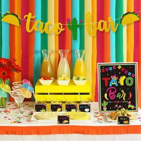 Taco Bar Decoration Kit - Banner Sign Tents Garland for Cinco De Mayo Mexican Fiesta Themed Party Bachelorette Bridal Shower, Baby Shower, Housewarming
