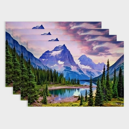 

Shiartex Mountain Lake Trees Linen Placemat Set of 4 - Table Decor for Birthday Parties Christmas Restaurants Home Decoration 18x12in