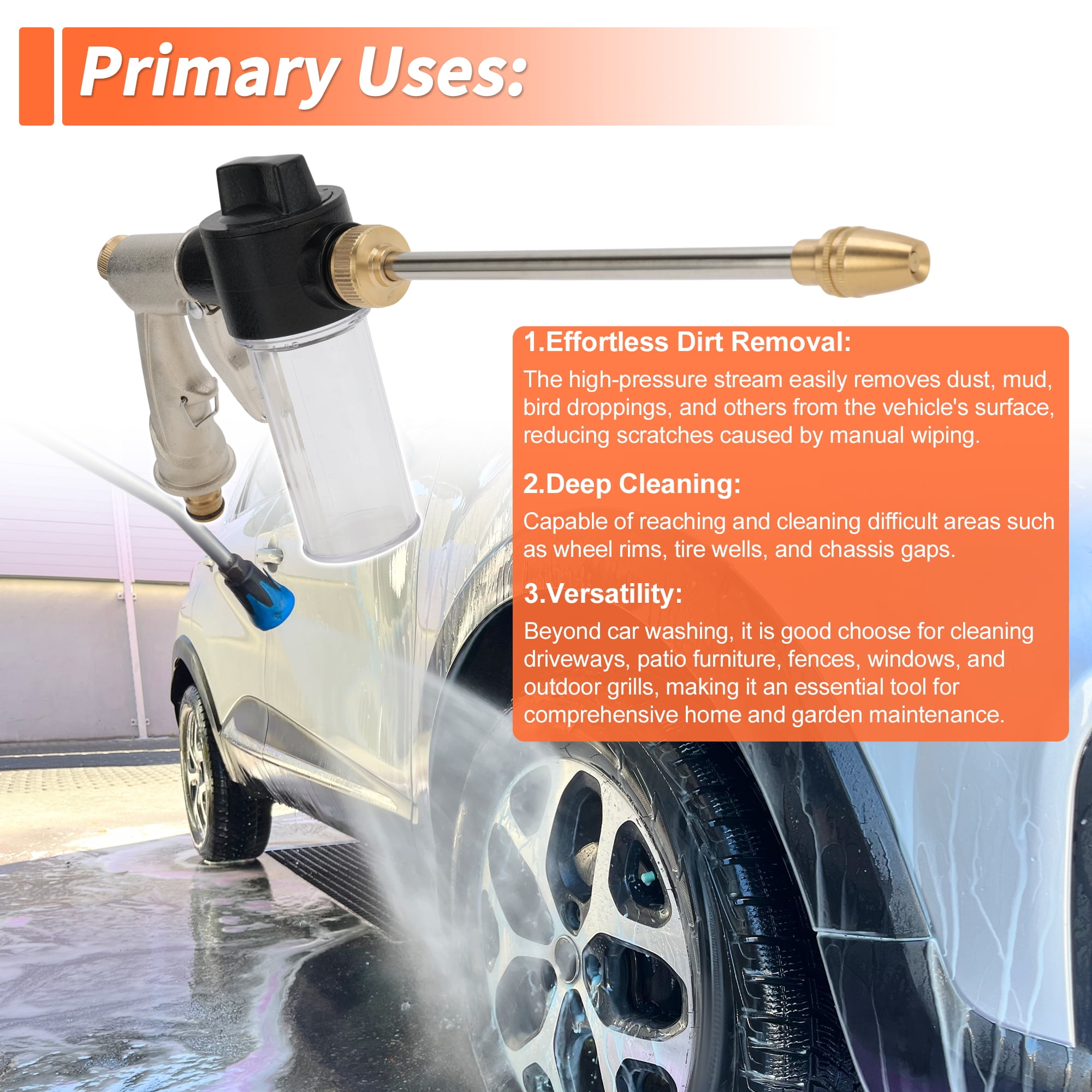 Unique Bargains Heavy Duty Water Hose Nozzle High Pressure Car Garden Hose Nozzle Adjustable Hand Sprayer for Gardening Vehicle Plastic Aluminum Alloy Silver Tone 1Pc