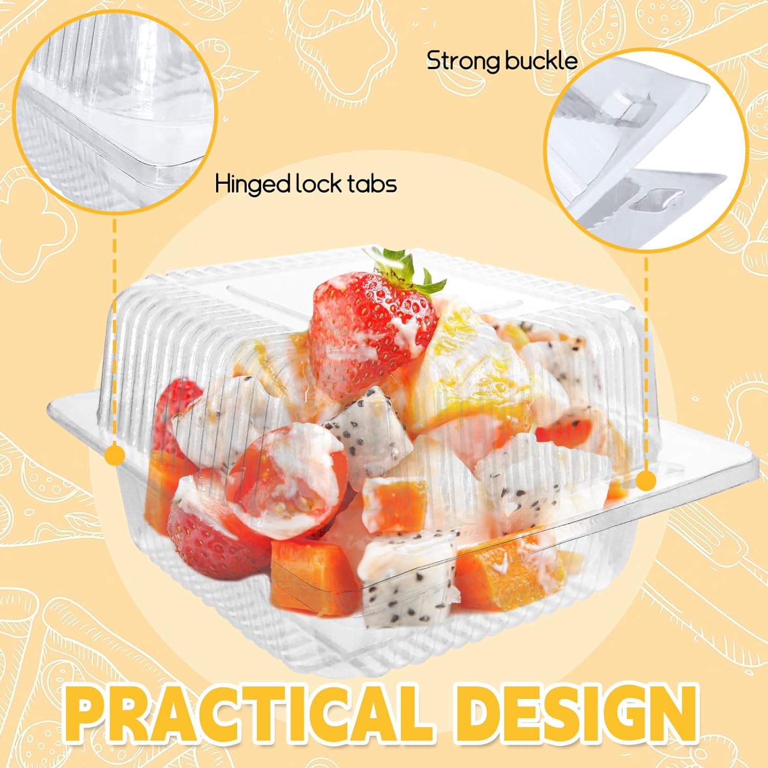 Clear Plastic Square Hinged Food Container,Disposable Plastic To Go Containers with Clear Lids,Cake Slice Containers Clamshell Takeout Tray for Pastry,Salad,Dessert