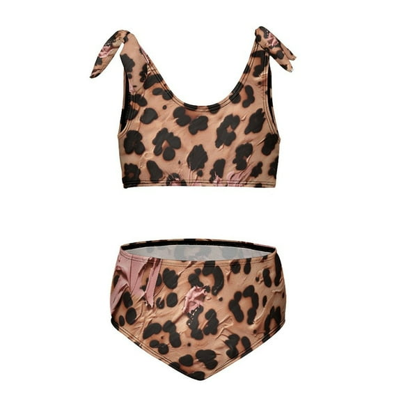 Leopard Print Girls' 2-Piece Tankini Swimsuit