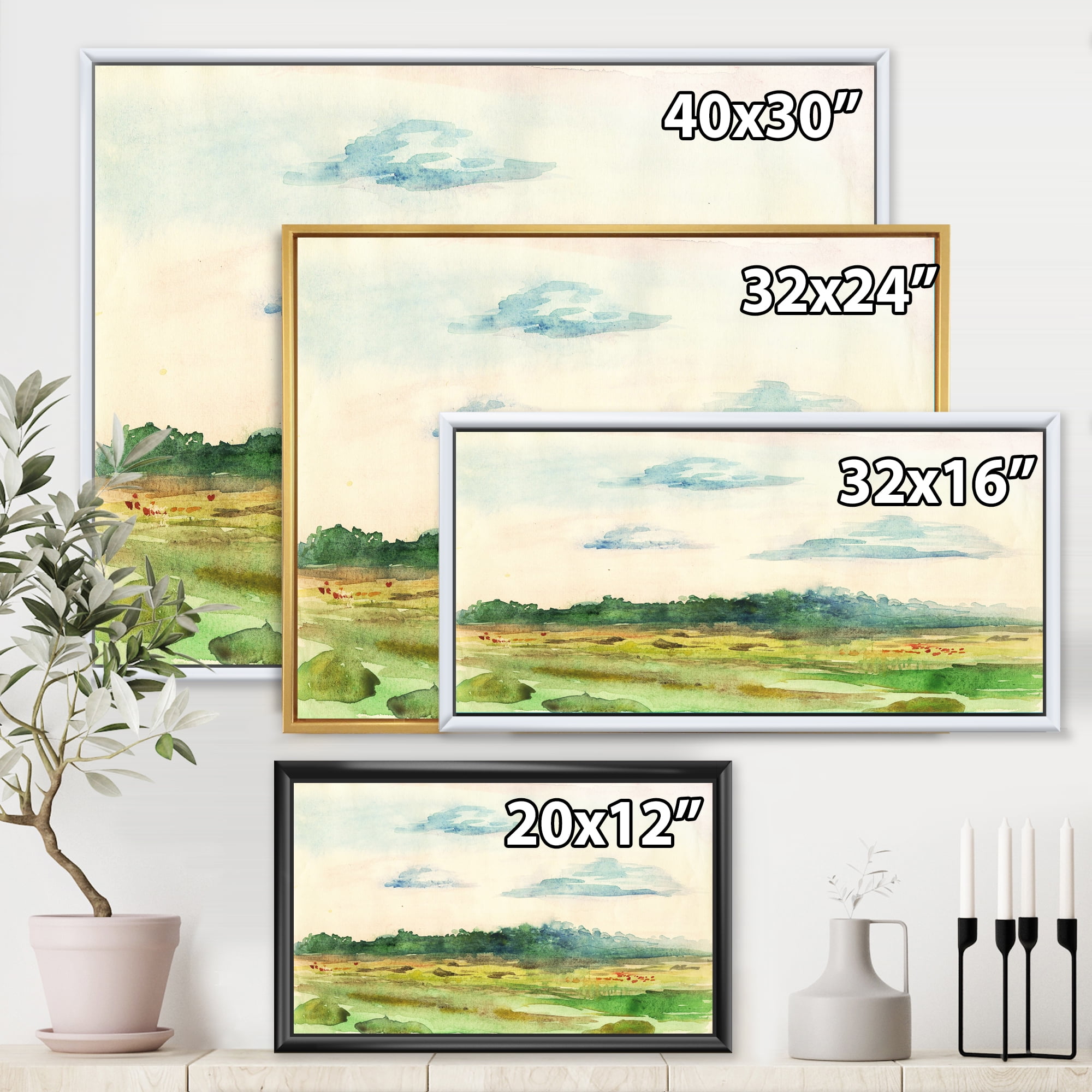 Designart 'Summer Landscape Of Green Blossoming ' Traditional Framed Canvas Wall Art Print
