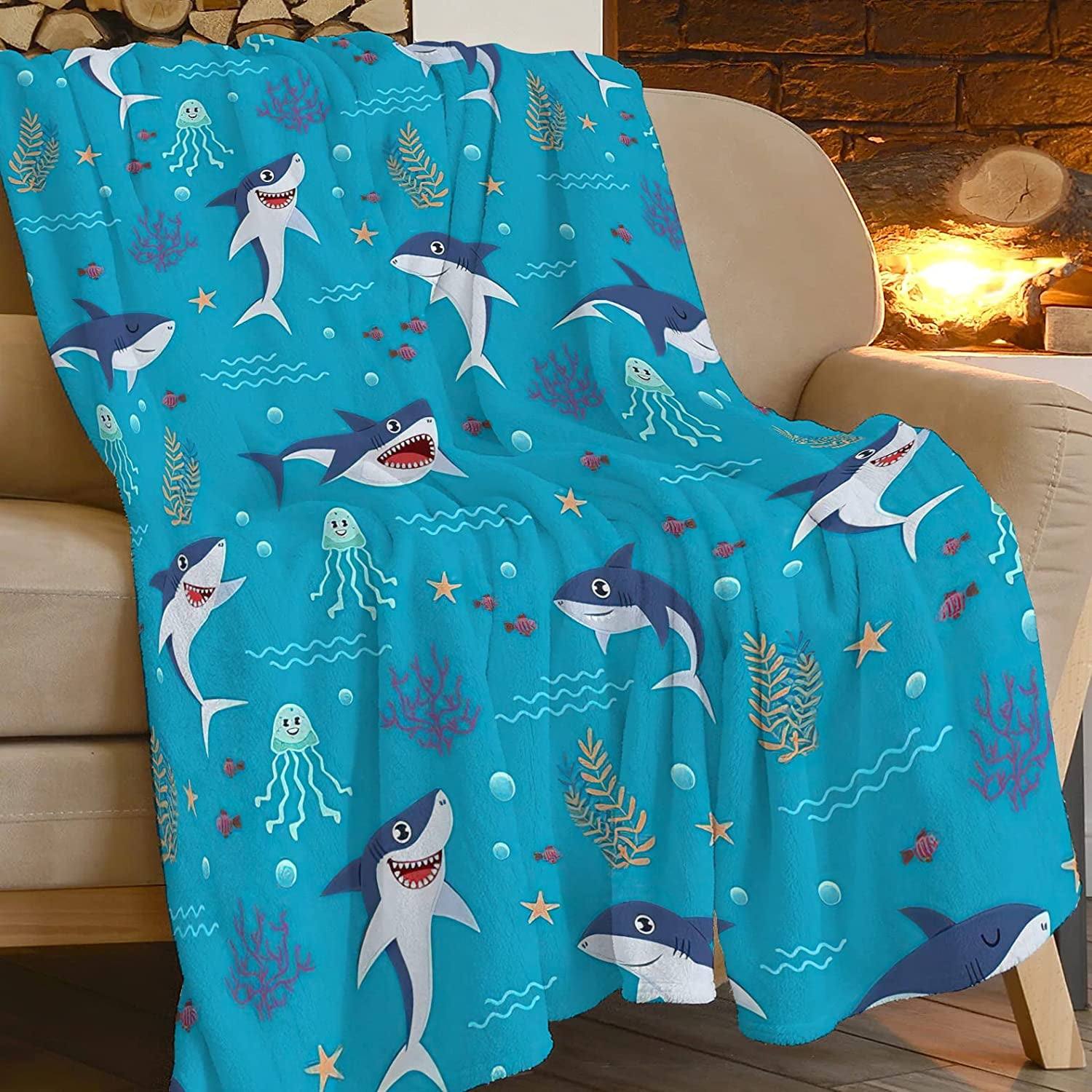 1pc Shark Blanket Adult Boys Girls Shark Blanket Wearable Shark Blanket  Shark Sleeping Bag (Pink)