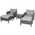 thumbnail image 1 of Outsunny 5 Pieces Wicker Patio Furniture Sofa Set Thick Padded Cushions, Outdoor PE Rattan Conversation Coffee Set with Armchairs, Footstools and Glass Top Table, Light Grey, 1 of 10