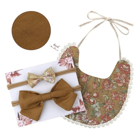 

KelaJuan Kids Bib Headband Set Print Strappy Burp Cloth+ Bowknot Hairband for Boys Girls