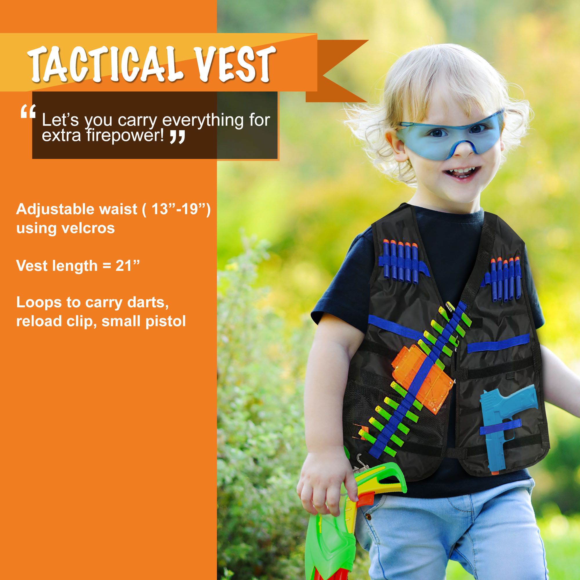 Wishery Nerf Guns Accessories for 1 Boy Tactical Vest Kit for Kids Compatible with N Strike Elite Series 20 Darts Vest Safety Eye Glasses Clip Bandolier - image 2 of 8