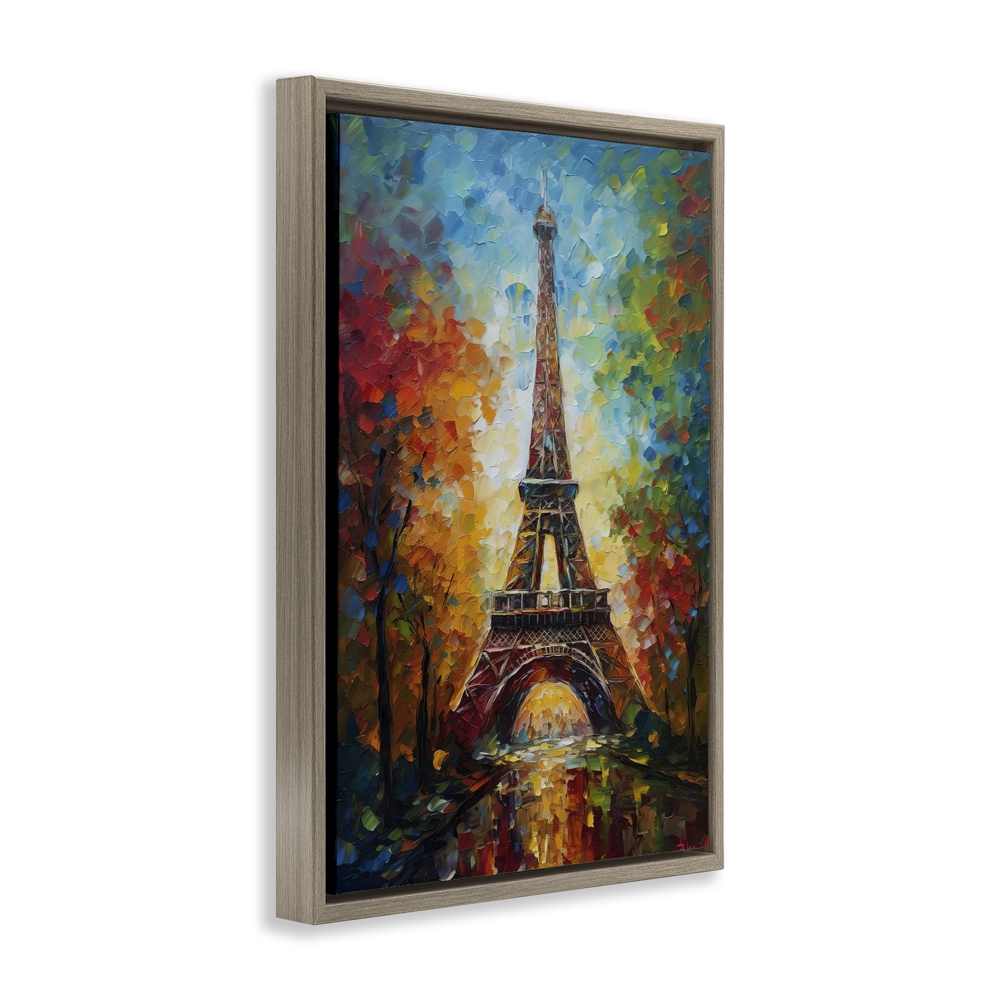 Stupell Industries Colorful Reflection at Eiffel Tower Brown Framed Floater Canvas Wall Art, design by Creative Studio
