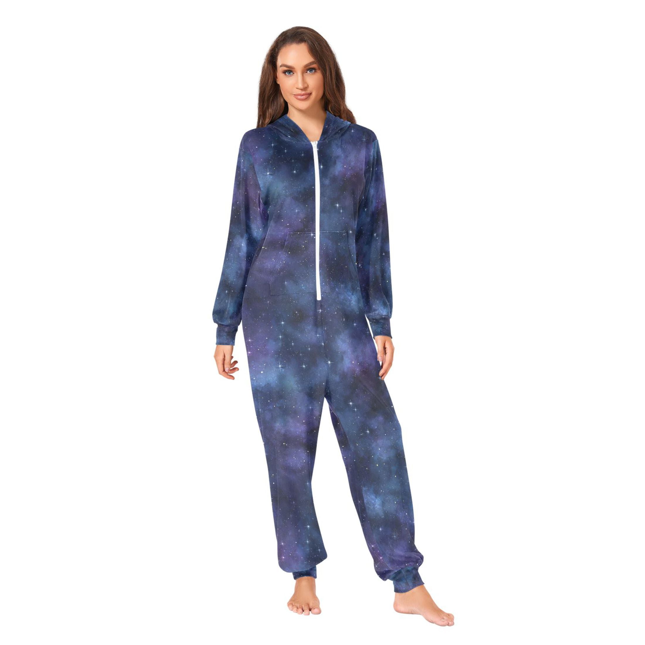 Adult Christmas Onesie Cosmic Nebula Adult Zipper One-Piece Pajamas Unisex Pajamas with Pockets