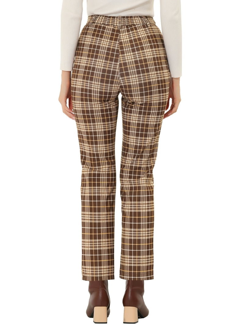 INSPIRE CHIC Women's Back to School Plaid Cropped Trousers Button