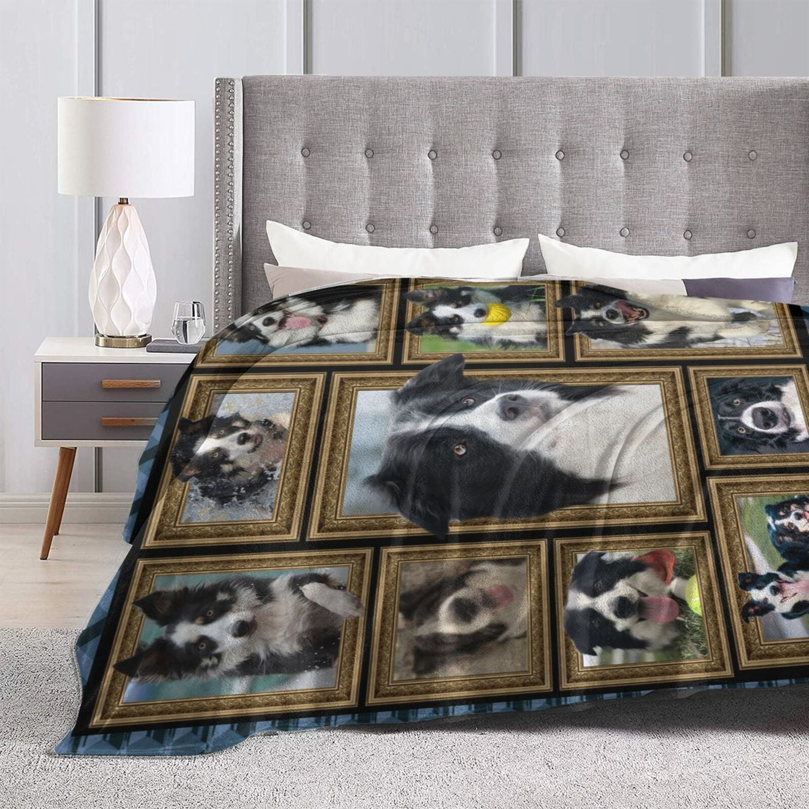 Wijzvio Border Collie Dog Throw Blanket Soft Fuzzy Fleece Blanket For Couch Bed Living Room Decoration 60"X50"