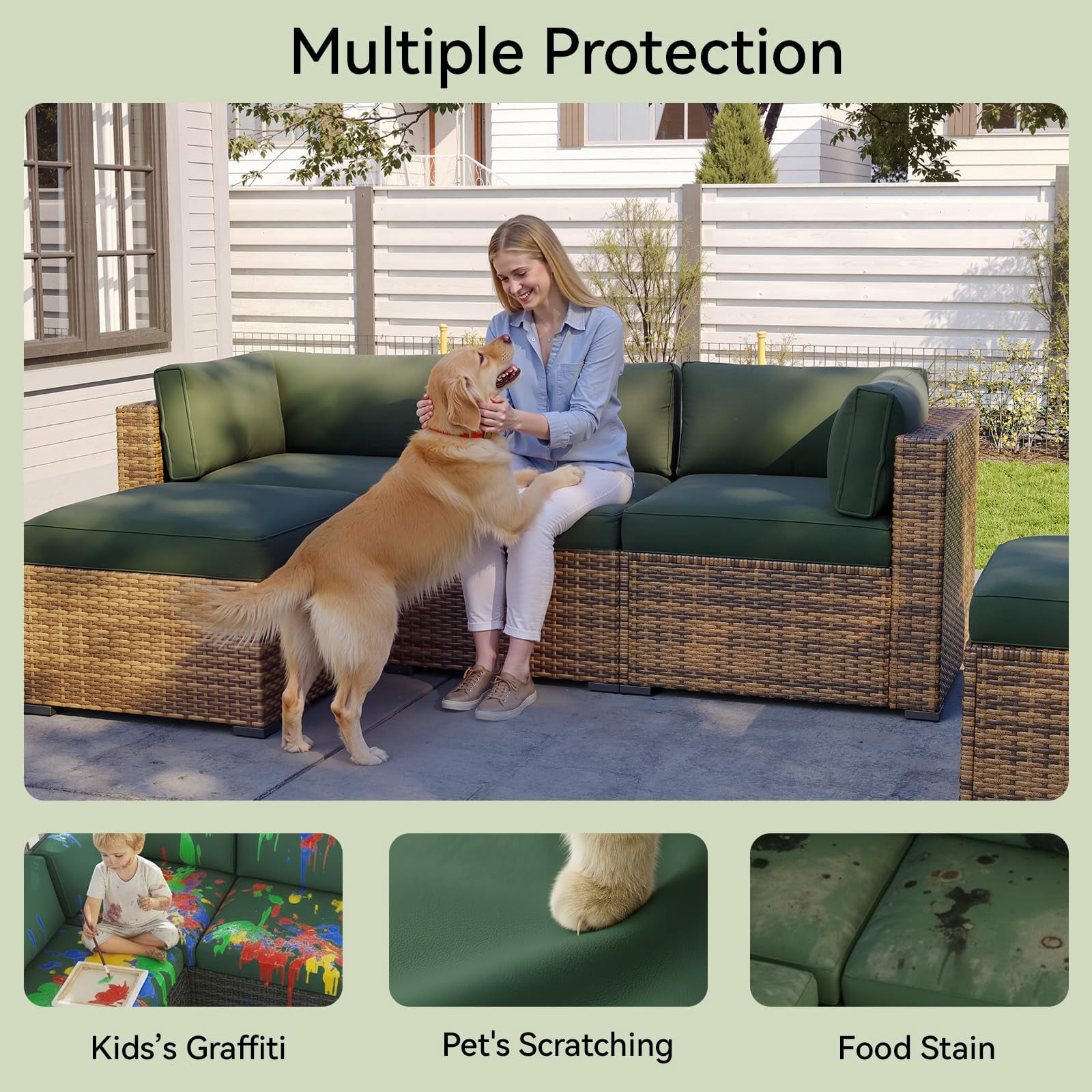 Clouddwell 11-Piece Outdoor Cushion Slipcovers Replacement for 5-Seat Wicker Sectional-Waterproof, Non-Slip Bottom (Black Green)