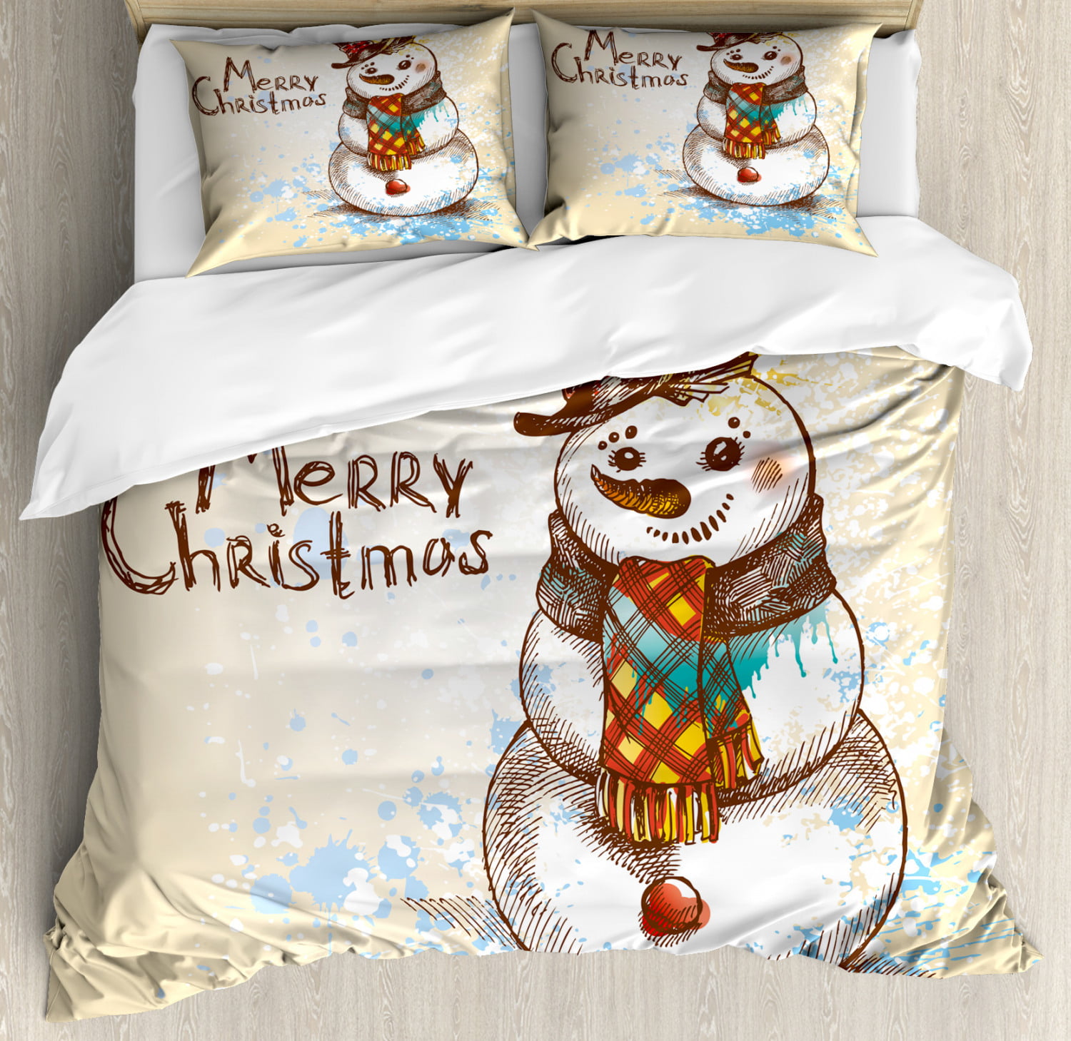 Snowman Duvet Cover Set Artistic Snowman With Winter Accessories