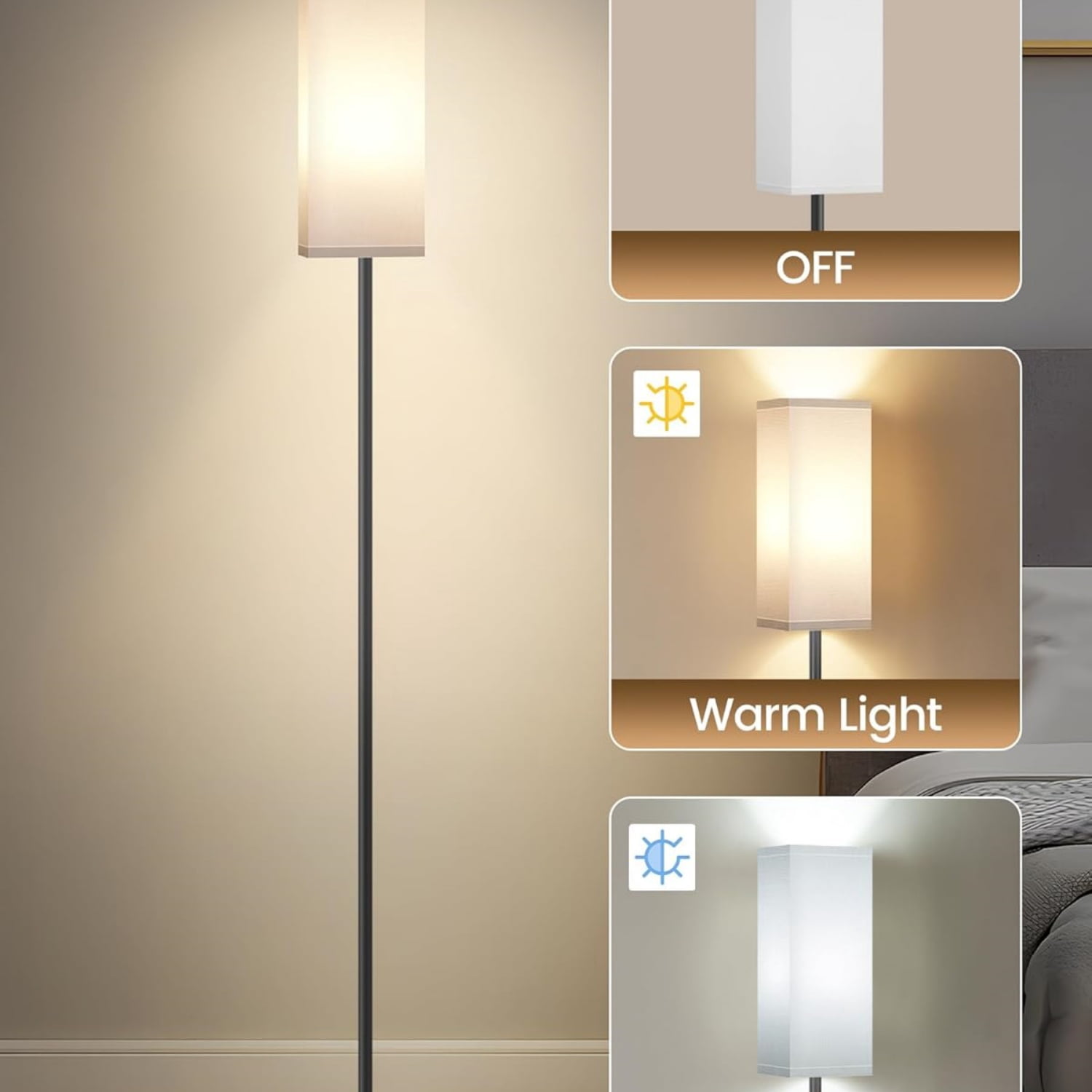 2Pack Floor Lamp, Pole Lamp with Foot Switch, Modern Standing Lampshade, Minimalist Freestanding Lamp (Bulb Not Included), for Living Room, Bedroom, Office, Black and White