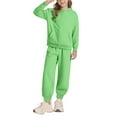 thumbnail image 2 of Ulanda Girls Boys 2 Piece Tracksuit Athletic Sweatsuits Sets Full Zip Hooded Sweatshirt and Jogger Sweatpants Clothing Sets for Kid (Light Green, 5-6 Years), 2 of 9