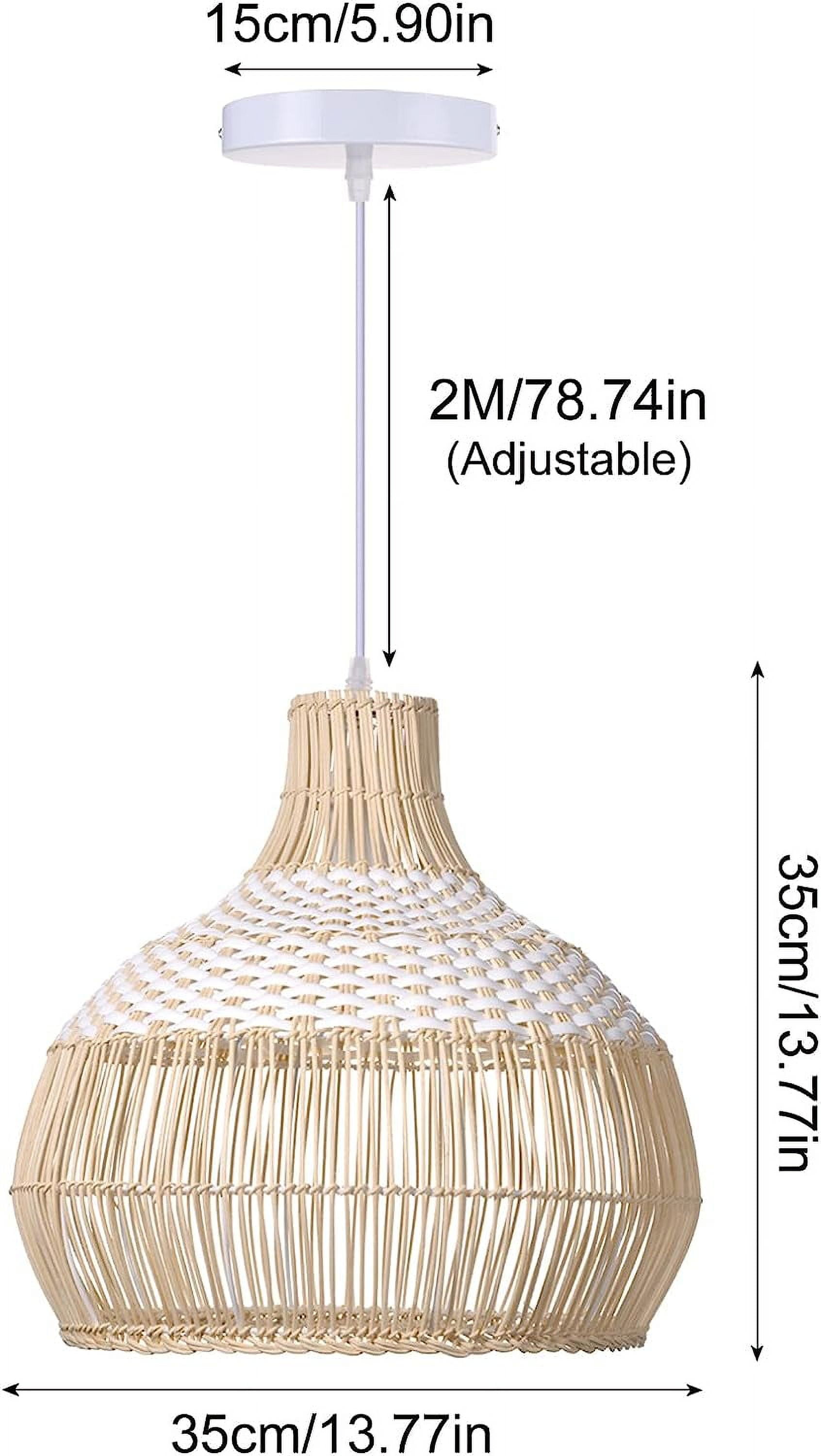 Arturesthome White Rattan Pendant Light, Wicker Hanging Ceiling Light Chandelier, Handmade Woven Lampshade for Kitchen Island