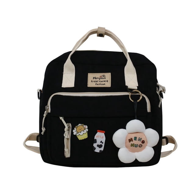 Mochila linda Kawaii para útiles escolares, mochila para computadora portátil, accesorios para el regreso a la escuela y la universidad (negro) ER