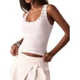 thumbnail image 2 of Women's Studded Ribbed Knit Tank Top Square Neck Sleeveless Fitted Y2K Going Out Crop Tops White S, 2 of 10