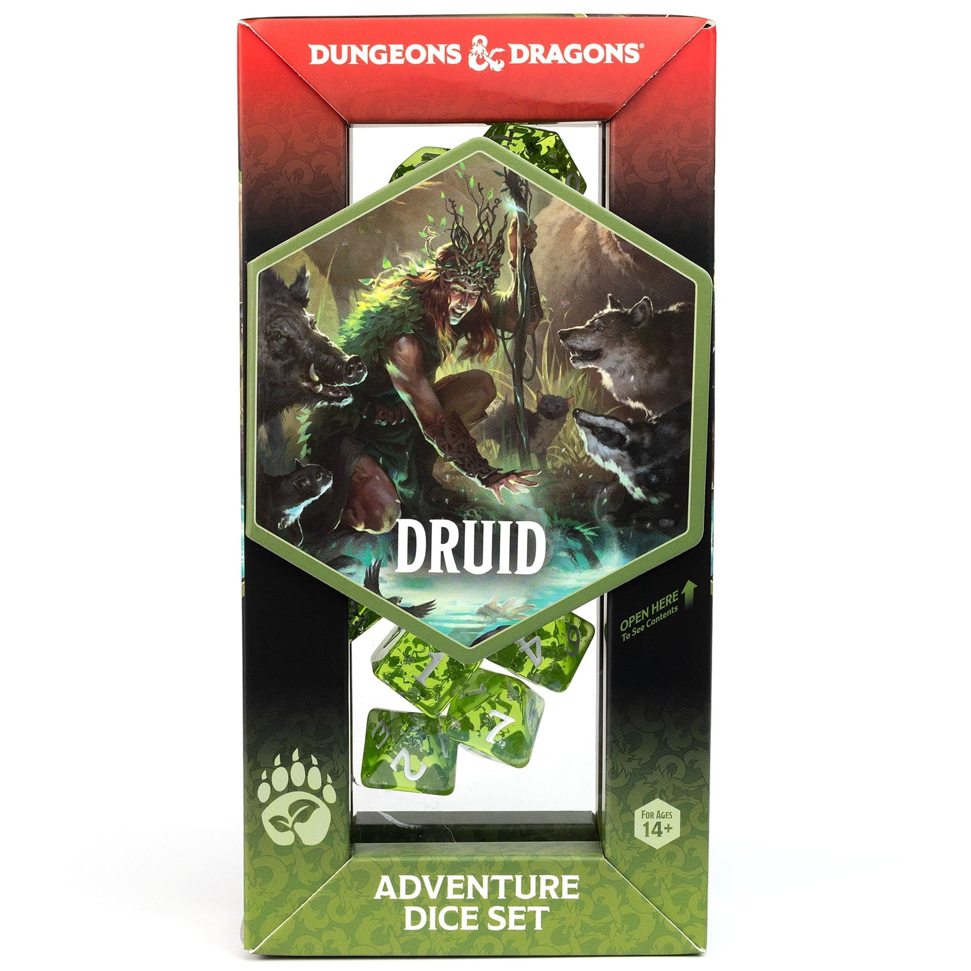 Dungeons & Dragons: D&D Adventure Dice: Druid - Green - 15pc RPG Die Set, Class Symbols, Roleplaying Game Accessory, Sirius Dice, Officially Licensed