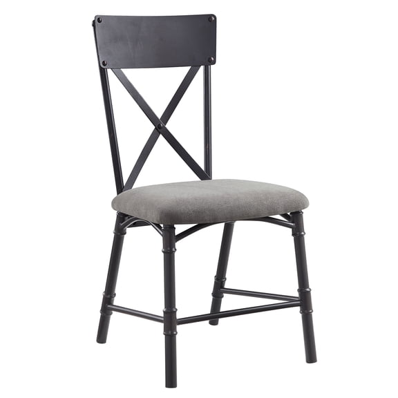 Edina Modern Side Chairs Set of 2, Upholstered Fabric Dining Chairs with X-Back Design, Black and Gray