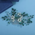 thumbnail image 2 of Flower Bride Wedding Hair Comb Emerald Green Rhinestone Pearl Hair Piece Bridal Crystal Hair Side Comb Hair Accessories for Women, 2 of 4