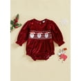 thumbnail image 2 of aturustex Infant Baby Girls Christmas Romper 0-18M Newborn Long Sleeve Velvet Bodysuits Crewneck Santa Claus Embroidery Jumpsuit Toddler Little Girl Fashion Cozy Casual Fall Clothes, 2 of 8