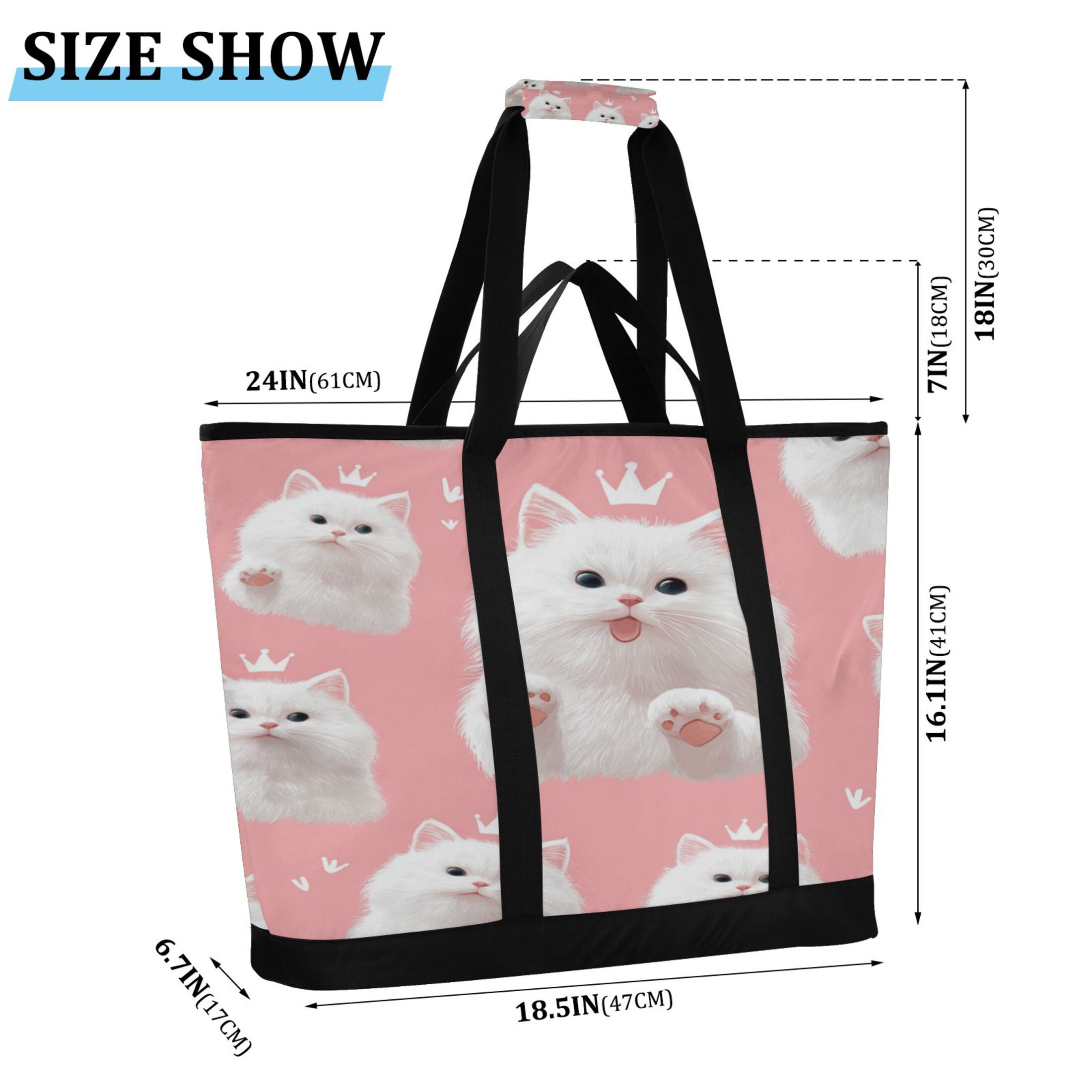 Extra-Large Wide Opening Design Capacity Hand-Held Ice Pack Thickened Insulation Layer For Long-Lasting Cold Retention For Outdoor Shopping Picnics And Camping Happy White Cat Face