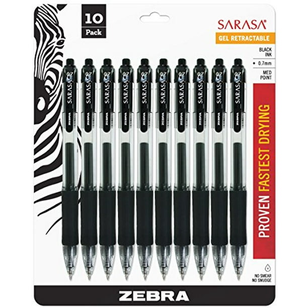 Zebra Pen 46871 Zebra Sarasa Retractable Gel Ink Pens, Medium Point 0.7mm, Black Rapid Dry Ink