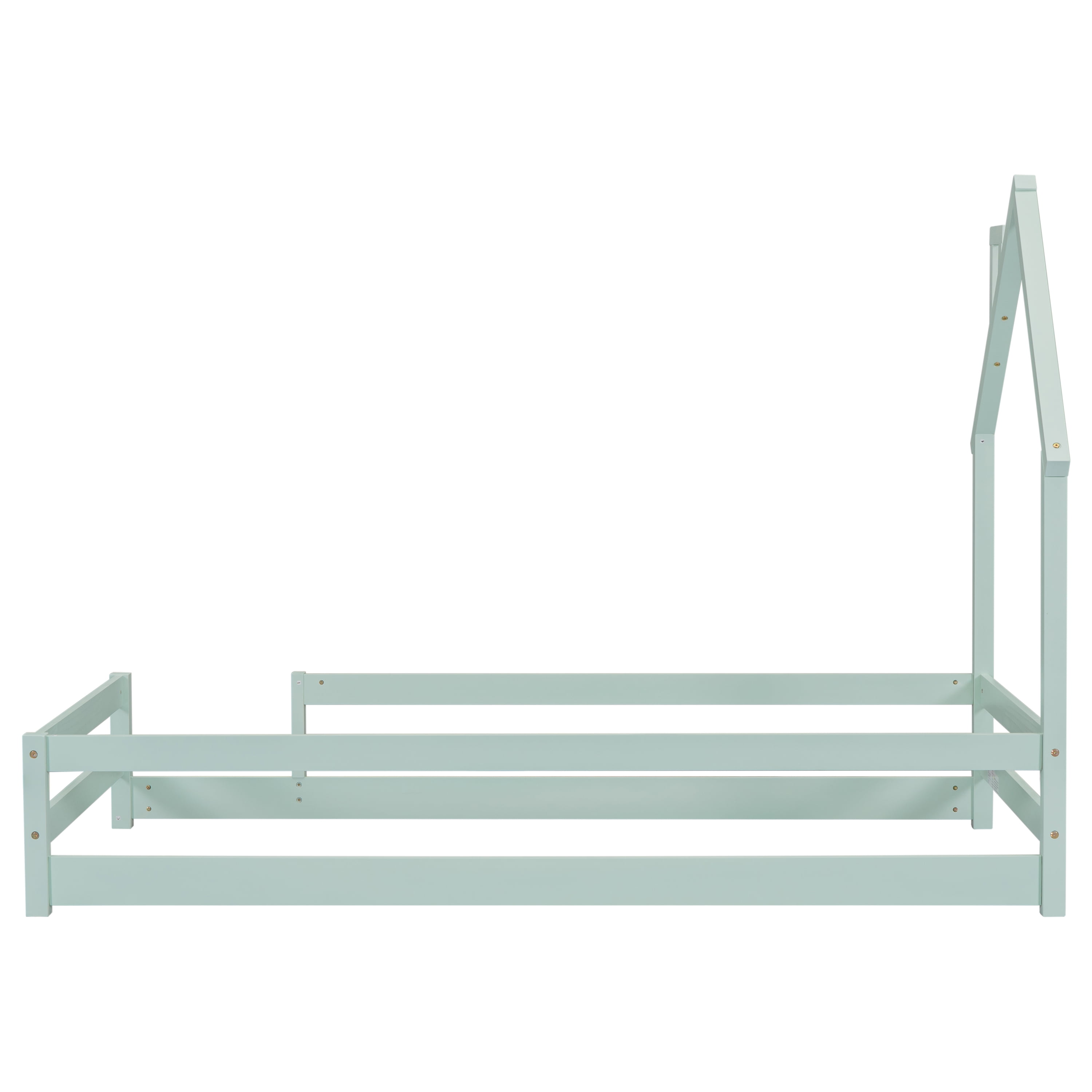 Gewnee Wood Twin Size House-Shaped Platform Bed with Headboard for Kids,Green