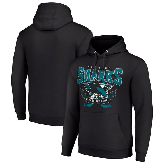 Men's Starter Black San Jose Sharks Team Logo Graphic Fleece Tri-Blend Pullover Hoodie
