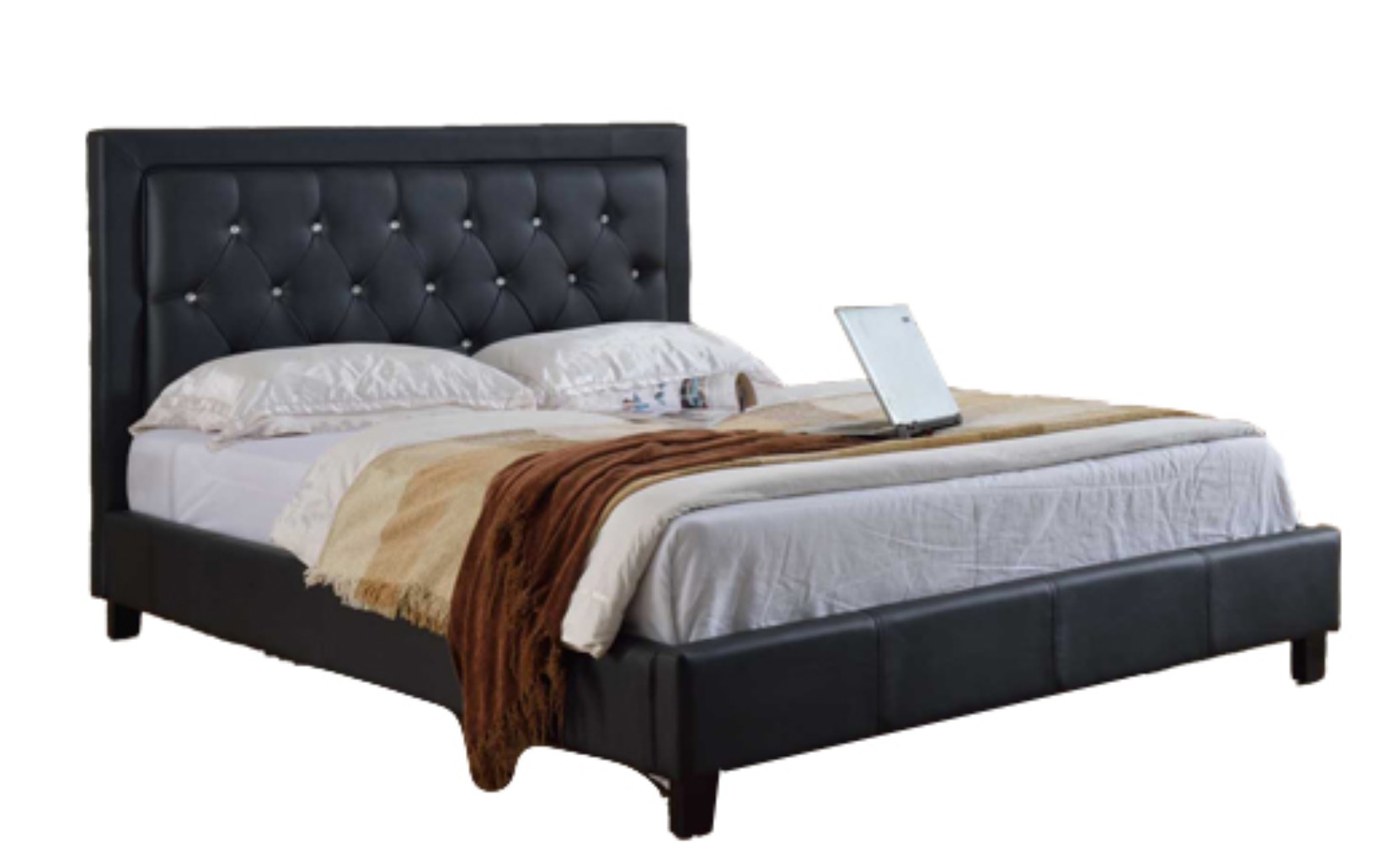 Eastern King Size Platform Bed with Diamond Tufted Headboard Black