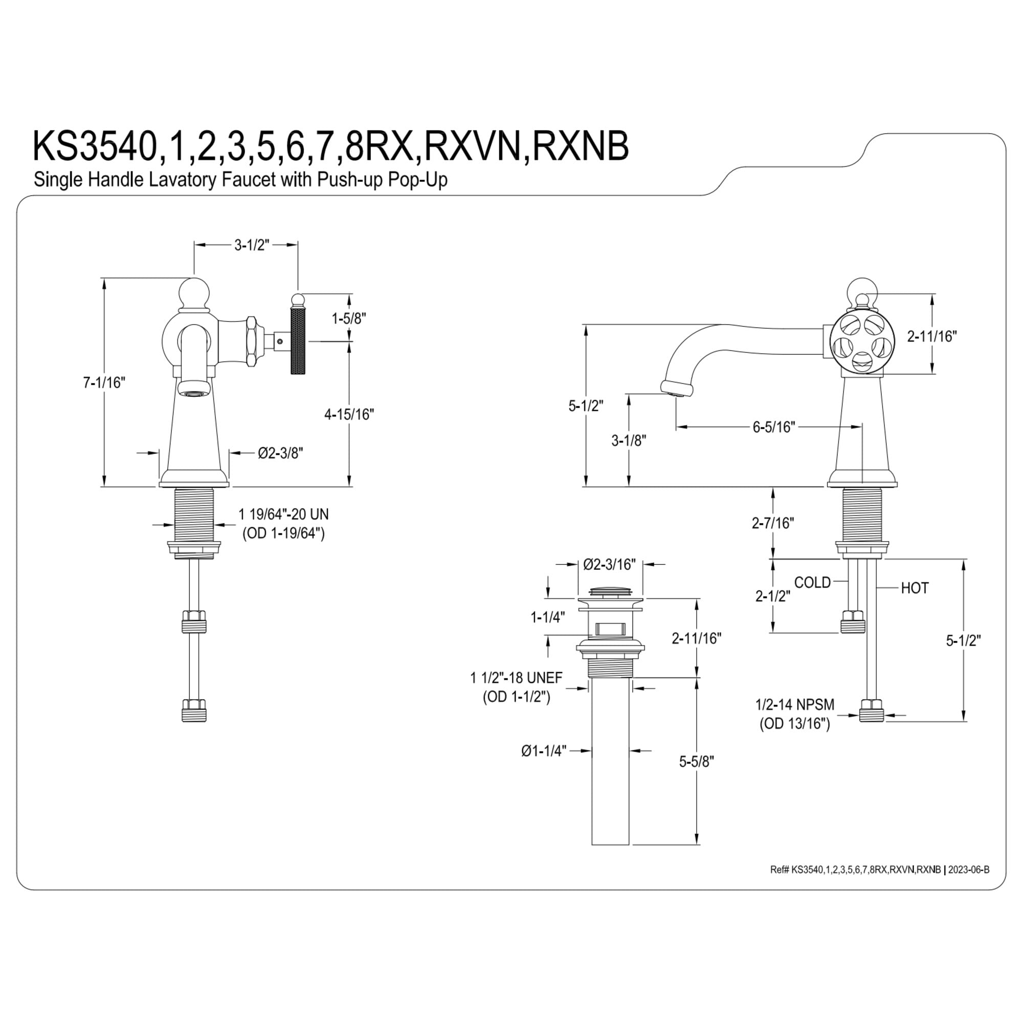 Kingston Brass KS3547RX Belknap One-Handle Single-Hole Bathroom Faucet with Push Pop-Up Drain, Brushed Brass