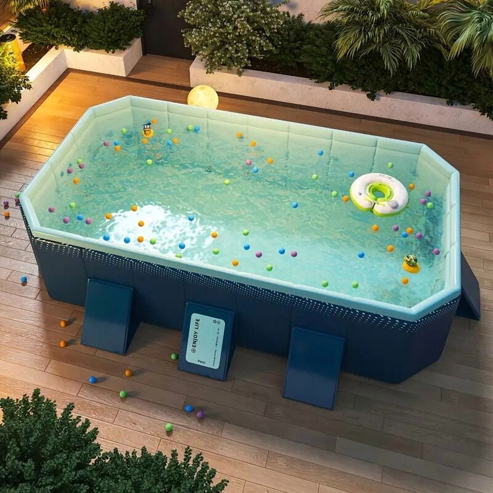 Inflatable Pool, 3.0m PVC folding pool (not inflatable) bathes and cools in summer, suitable for outdoor patio beach garden, Blue Swimming Pools,Pvc Family Pool, Garden & Outdoor Pools