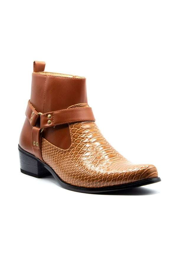 Jazamé Men's Leather Lined Snake Print Croco Design Western Cowboy Boots, Brown, 13