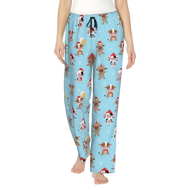 Fotbe winter cow cute Pantalones de Pijama para Mujer, Pantalones de Dormir, Pantalones Pj con Cordón y Bolsillos-Medium