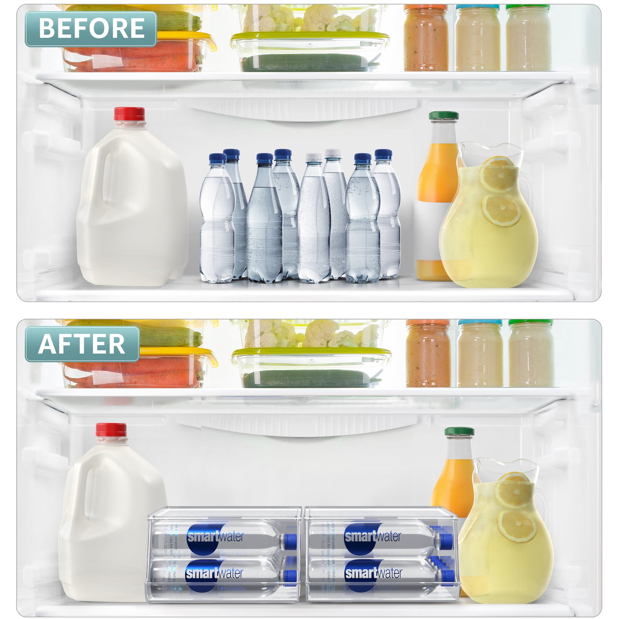 Sorbus Fridge Bottle Organizer with Lid, Holds 9 Bottles, Stackable Clear Plastic (4 Pack)