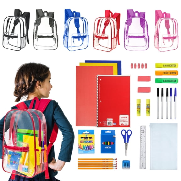 Moda West 17 Inch Bulk Backpacks with School Supply Kit - Case of 12 Wholesale Backpacks Assorted Colors