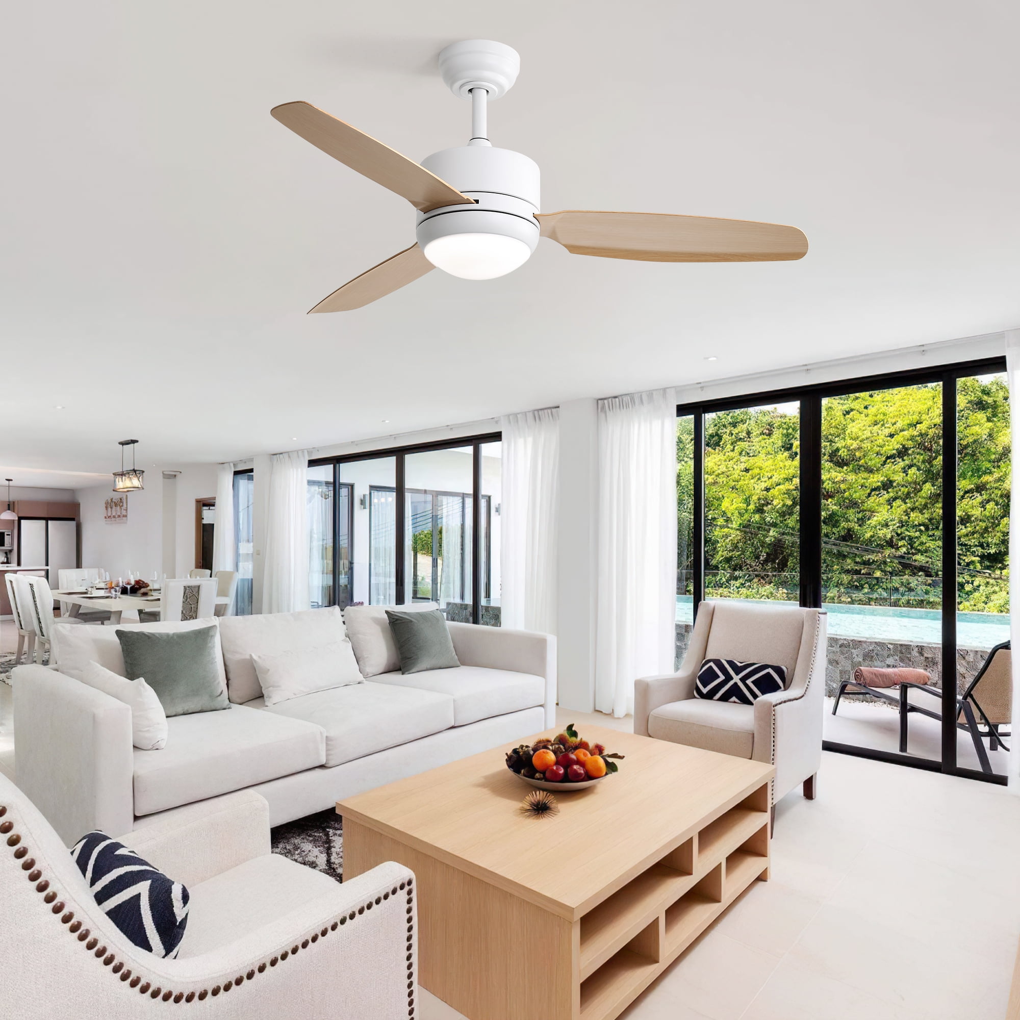 Sofucor 46-Inch Modern LED Flush Mount Indoor/Outdoor Ceiling Fan with LED Lights and Remote