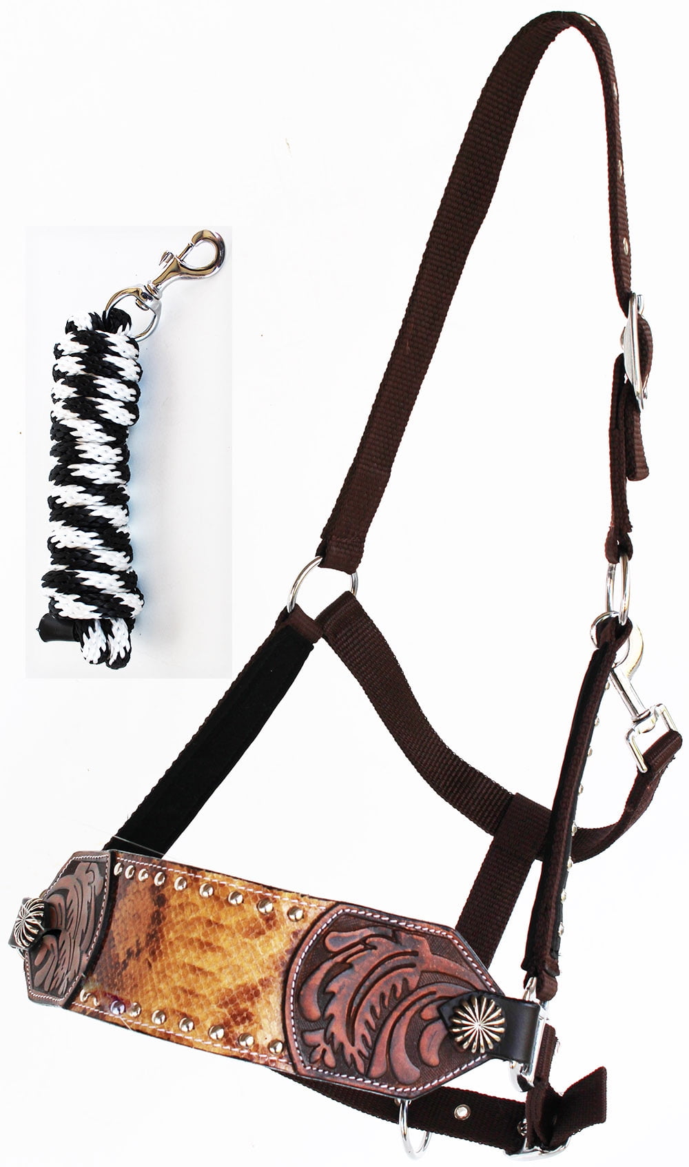 Horse Noseband Tack Bronc Leather HALTER Tiedown Lead Rope 280M21