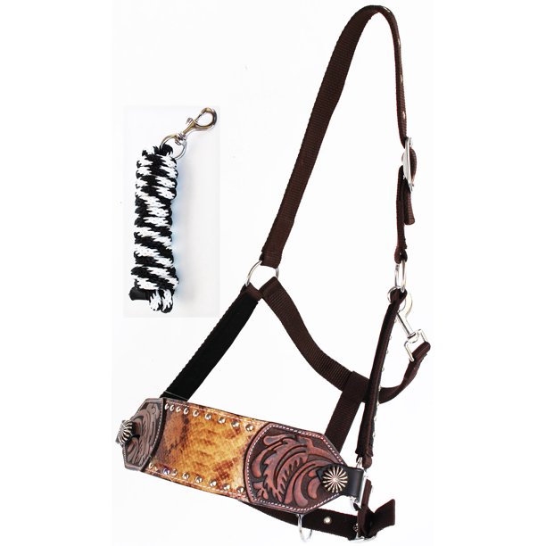 Horse Noseband Tack Bronc Leather HALTER Tiedown Lead Rope 280M21