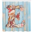 thumbnail image 2 of Letter E Shower Curtain, Stylized E Font Different Lively Seashells Exotic Underwater Life, Fabric Bathroom Set with Hooks, 69W X 70L Inches, Pale Blue Ivory Dark Coral, by Ambesonne, 2 of 2