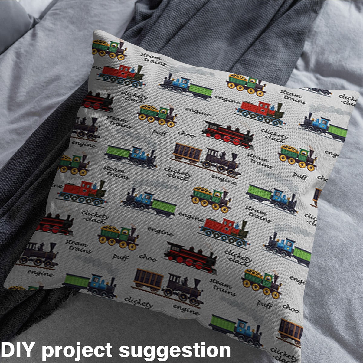 Feelyou Boys Train Fabric by the Yard 5 Yards, Traffic Transportation Room Decor Fabric by the Yard, Railway Fabric for Sewing, Microfiber Bedroom Decor