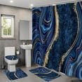 thumbnail image 3 of 4PCS Emerald Green Marble Bathroom Set with Shower Curtain sets, Bath Mat, Toilet Lid Cover & U-Shaped Rug, Dark Green Shower Curtain Set for Bathroom, 3 of 6
