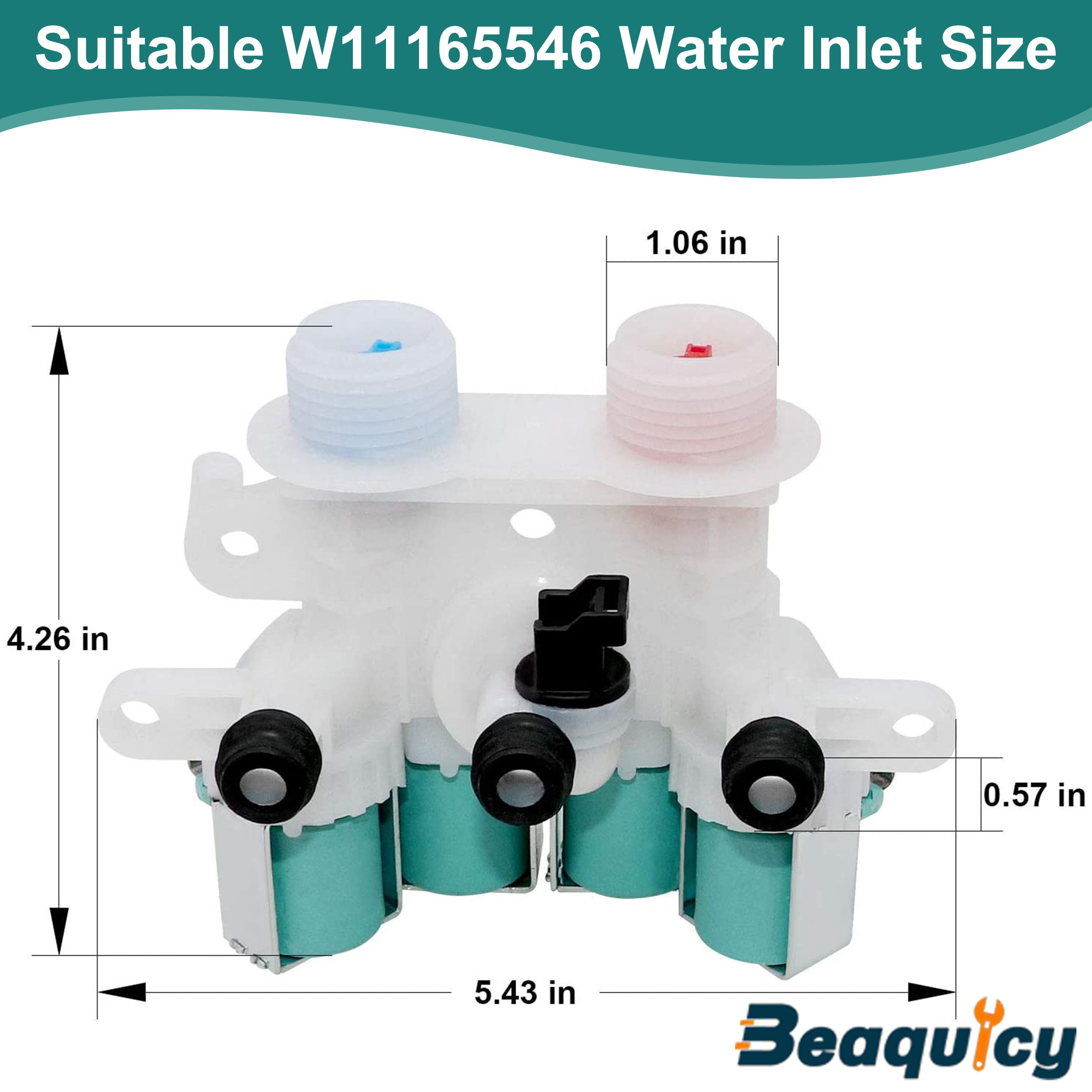 Beaquicy Washer Water Inlet Valve Replacement W11220230 W11165546 with Mounting Bracket, 1 Pack
