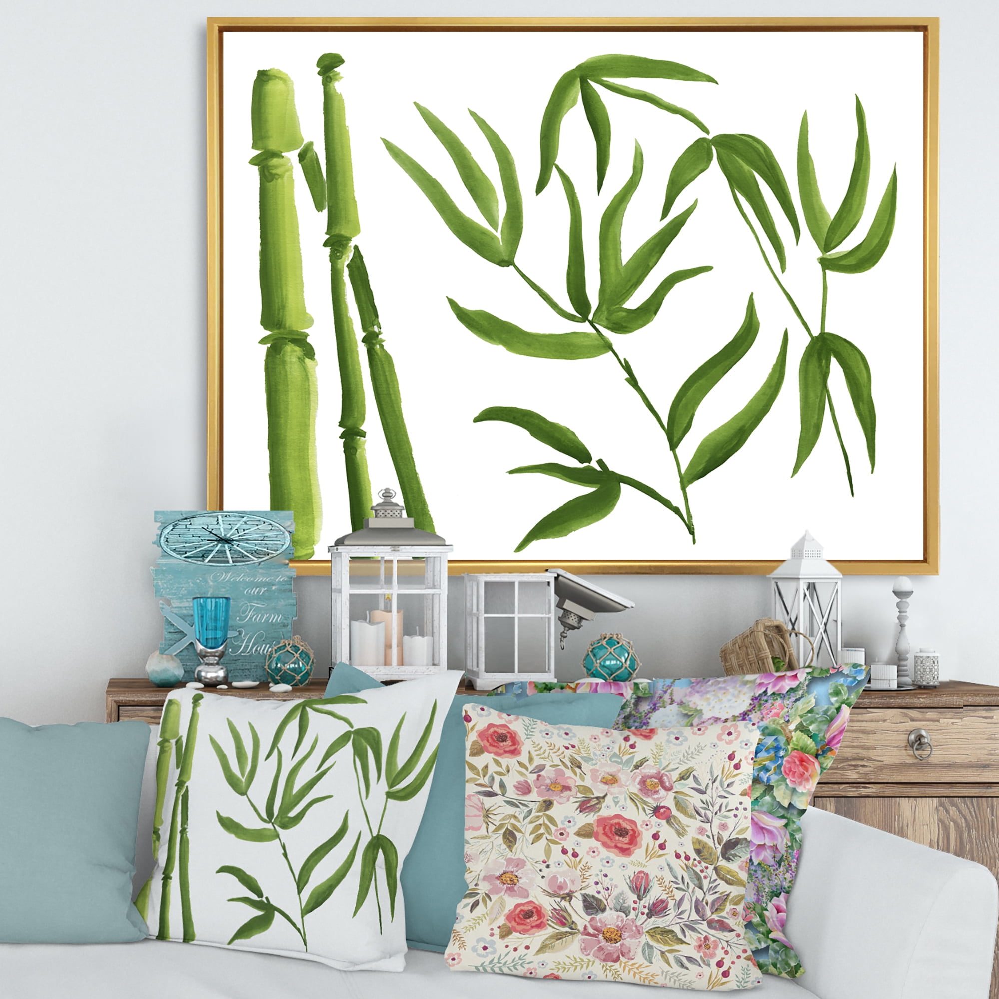 Designart 'The Forest of Bamboo Branches IV' Tropical Framed Canvas Wall Art Print