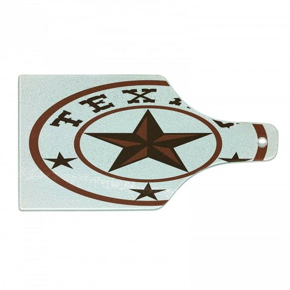 Texas Star Cutting Board, Round with Lone Star Earth Toned Monochromatic Illustration, Decorative Tempered Glass Cutting and Serving Board, Wine Bottle Shape, Dark Brown and Brown, by Ambesonne